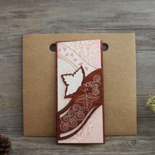 Wooden Invitation Card Half Fold Invitation Pink Wedding Card Customized